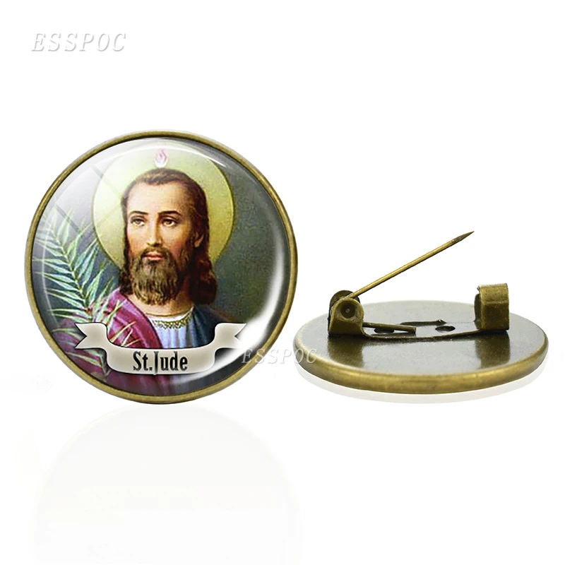 Vintage Bronze Jewelry 12 Saint Glass Cabochon Brooches Therese Pins Anthony Badges Religious for Men Women | Украшения и