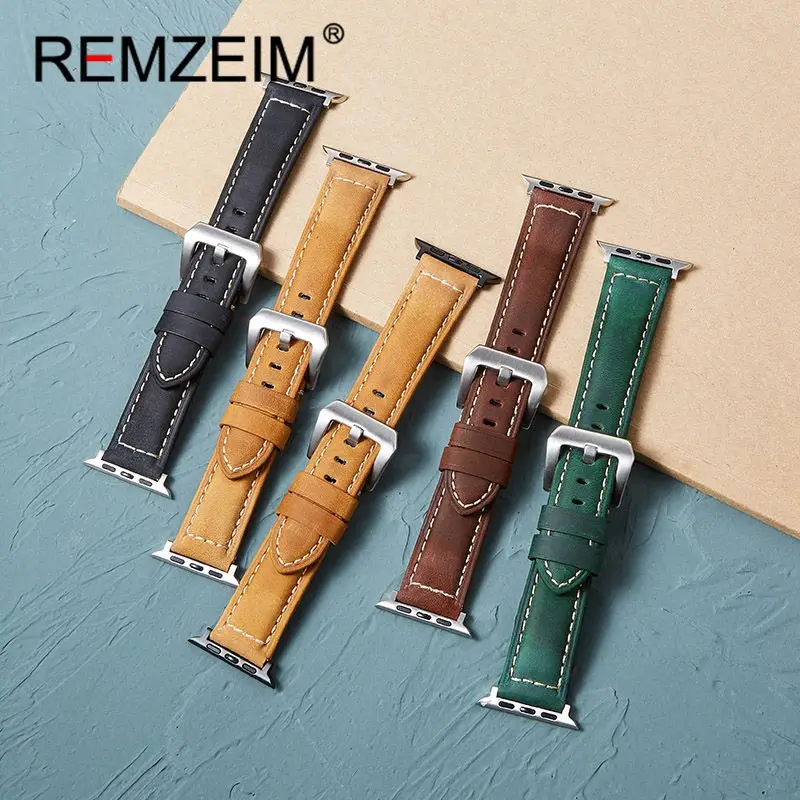 Ремешок ручной работы REMZEIM из кожи Крейзи Хорс винтажный кожаный браслет для Apple