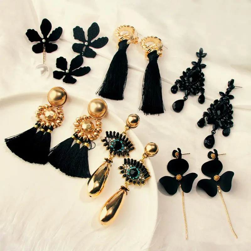 JJFOUCS богемные серьги-капли с бахромой для женщин геометрические черные кристаллы