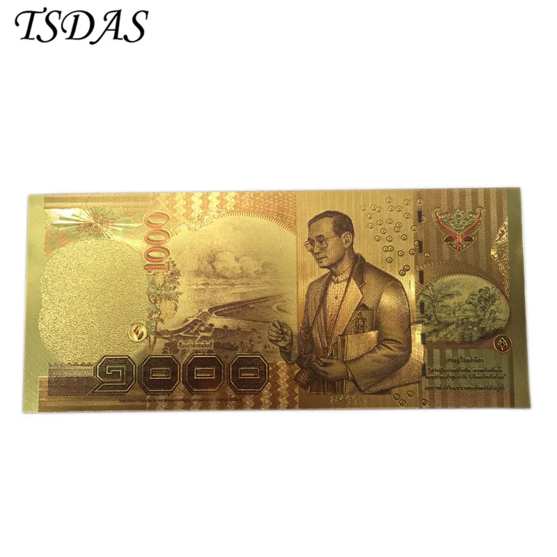 24 K цветной Таиланд 1000 Baht банкнота из золотой фольги с двухсторонней печатью, банкноты, бумажные деньги для сбора
