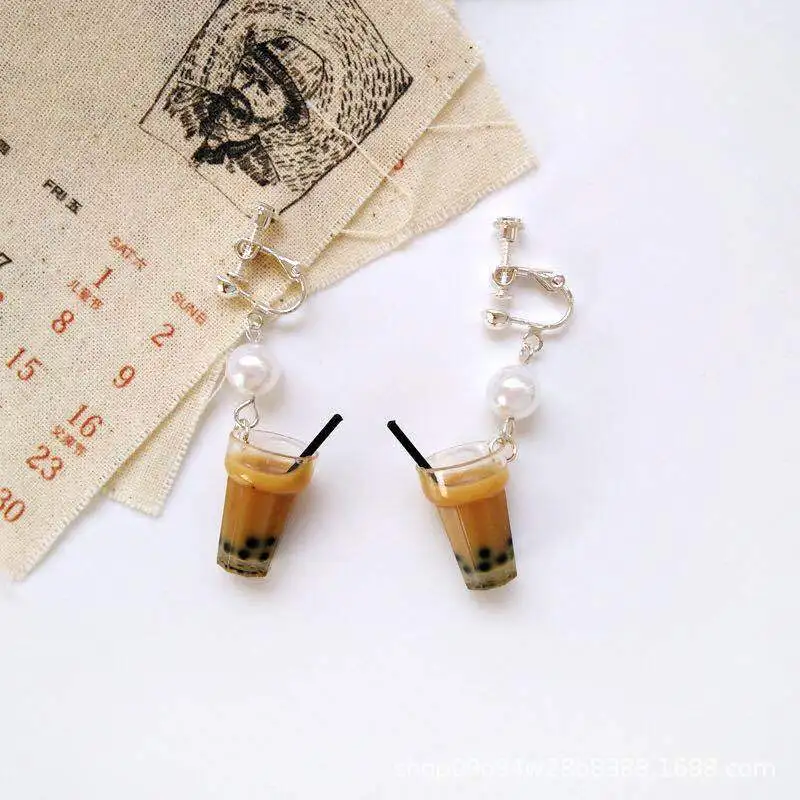 

Pearl Milk Tea Shape Cup Earrings Fashion Plastic Dangle Women Cute Romantic Simulation Popular Pendant Women Girls Jewelry Gift