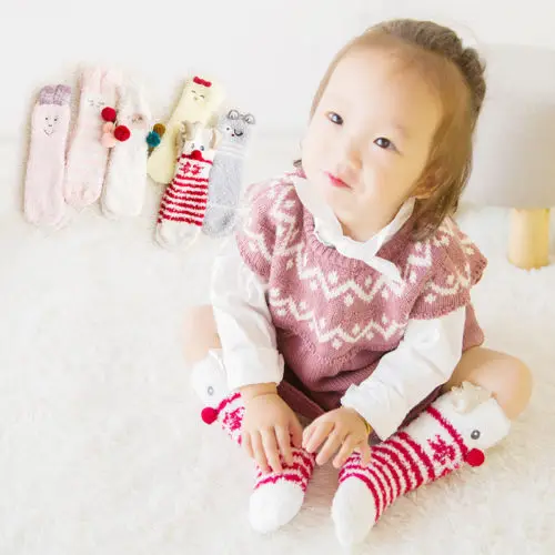 Рождественские хлопковые теплые носки для маленьких девочек чулки