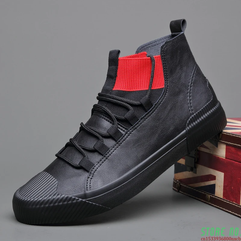 

2021 Autumn New Men's Fashion Boots Korean Black High Top Shoes Men Wear-Resisting Loafers Designer Leisure Vulcanized shoes