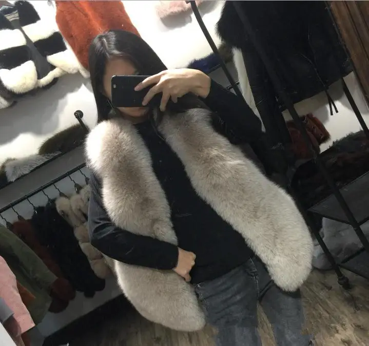 Женский осенне зимний жилет из искусственного лисьего меха с V образным вырезом