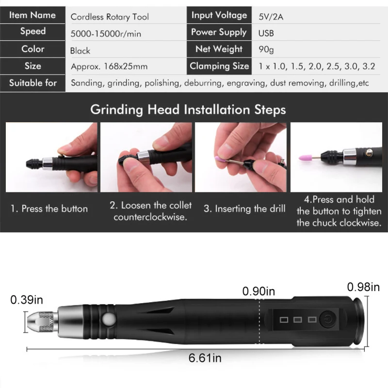 

3 Speeds Adjustable Handheld Electric Carving Pen 30W 5V Grinding Engraving Pen Grinder Polishing Tool Set with Rotary Drill Bit