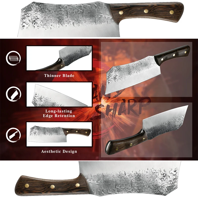 

7.5'' Hand-forged Cleaver High Carbon Chef's Knife Slicing Knife Bone Cutter Meat Slicer Butcher Cooking Tools Grandsharp