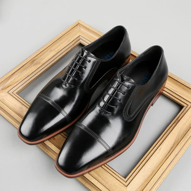 

Men Genuine Leather Oxfords Shoes Square Toe Lace-Up Dress Formal Business Wedding Party Office Shoes For Men G179