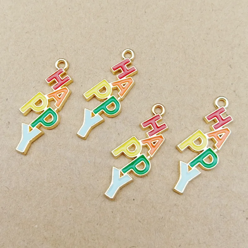 

Rainbow Colors Enamel Alloy Charms Happy Lettter DIY Jewelry Findings Ornament Accessories Oil Drop Metal Pendants 60pcs 11*29mm