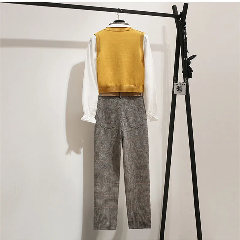 Женский Комплект из 3-х предметов элегантный желтый Трикотажный жилет с