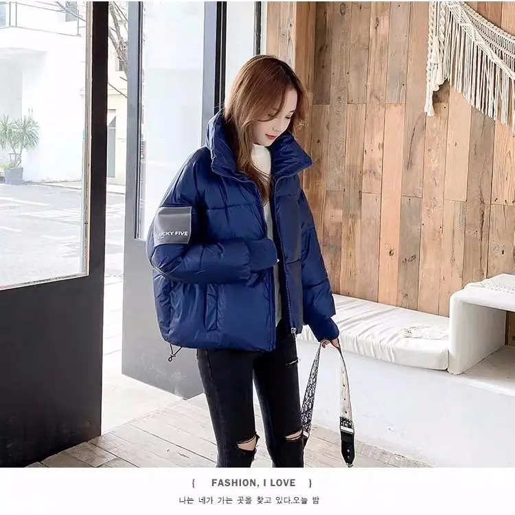 

Women Padded Jacket Thick Loose Turn-Down Collar Zipper Padded Coats Winter Parkas Ins 2020 New Winter and Autumn