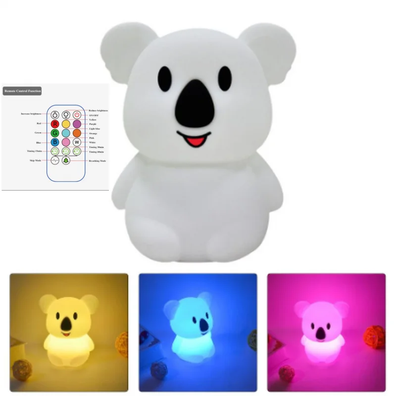 

Светодиодный ночник, меняющий цвет, лампа с USB-зарядкой, силиконовый ночной Светильник Koala, светильник ильник с дистанционным управлением, д...