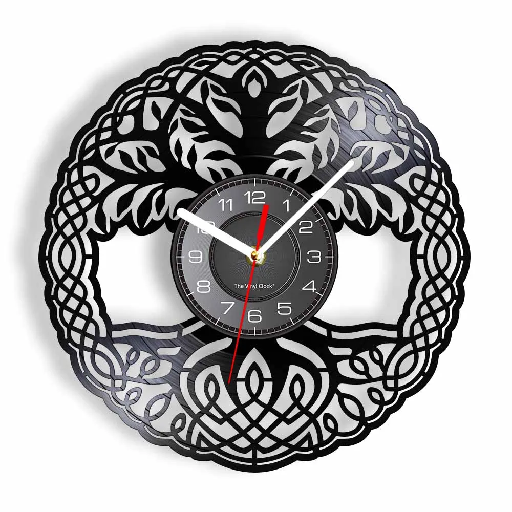 

Celtic Tree Of Life Vinyl Record Clock Yggdrasil Family Roots Sign Decorative Wall Watch Silent Non Ticking Clock For Bedroom