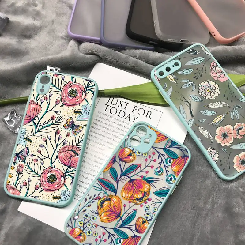 

Flower Bud Retro pattern Phone Case matte transparent For iphone 7 8 11 12 plus mini x xs xr pro max cover