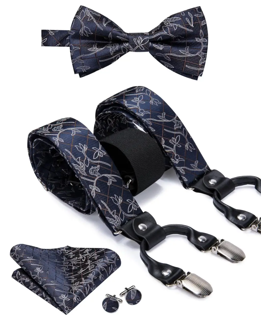 BD-3031 BD-3031 Hi-Tie роскошный бренд шелковый Взрослый мужской галстук-бабочка подтяжки синее платье на подтяжках с цветами Кожа Металл 6 зажимы Подвески подтяжки - Цвет: BD-3031