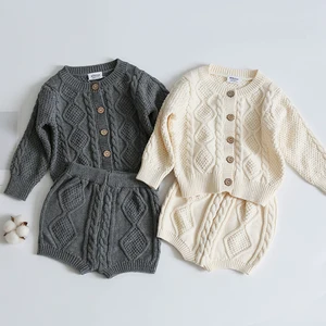 Brand Cotton Boys Girls Baby Knit Sweater Cardigan + Shorts Suit New 2021 Autumn Winter Children Clo