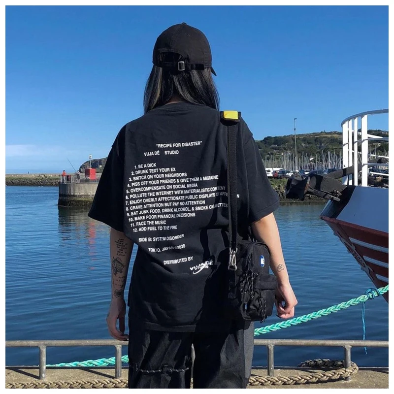 

Retro High Street VUJADE KENIJIMA letter printed cotton T-shirt men's and women's street leisure short-sleeved T-shirt couple