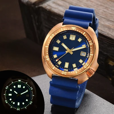 rubber blue 3 San Martin, новинка 6105, часы для дайвинга с бронзовым тунцом, Водонепроницаемость 200 м, Акула, кожаный ремешок, Мужские автоматические наручные часы для мужчин - Цвет: rubber blue 3