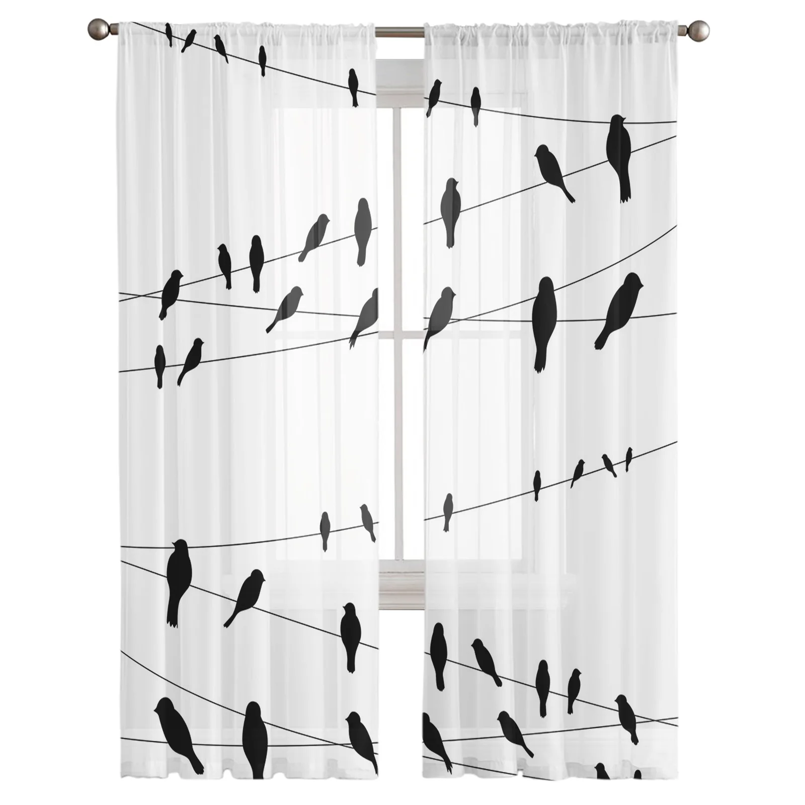 Птиц провод силуэты современные тюлевые шторы для Гостиная Спальня дома Кухня