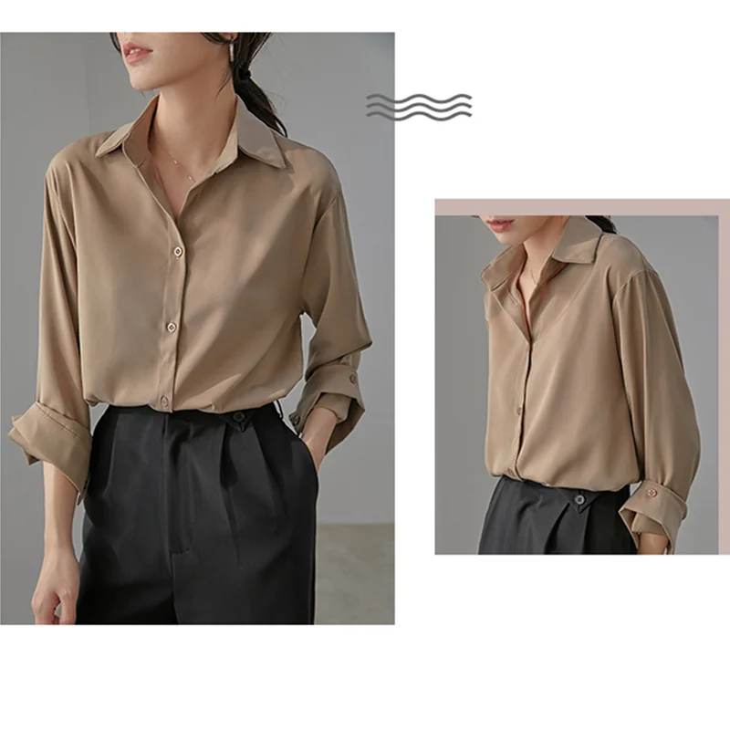 

Women's Shirt Solid Button Up Blouses for Women Long Sleeve Tops Women-clothing White Polo Neck Blouse Woman Summer Basic Shirts