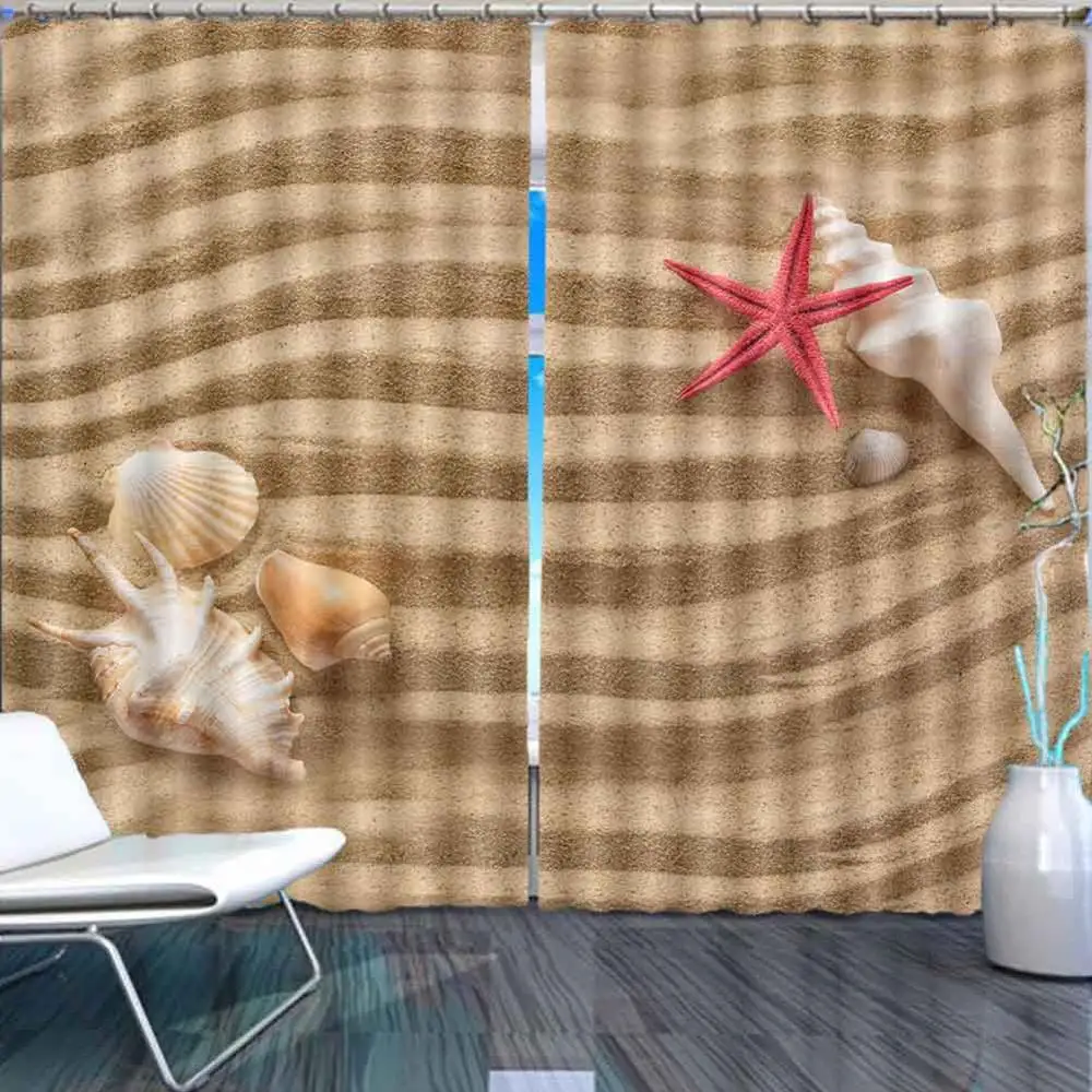 Пользовательские 3D шторы для гостиной Морская звезда раковина пляж кухня окна
