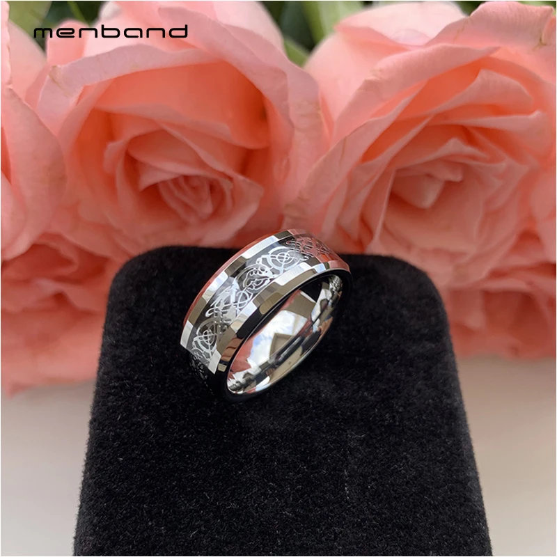 Classic Ring Black Carbide Fiber Inlay Tungsten Dragon For Men Band 8MM Comfort Fit | Украшения и аксессуары