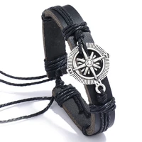 jessingshow mens vintage compass alloy accessories leather bracelet religious men women handmade bangle jewelry size adjustable