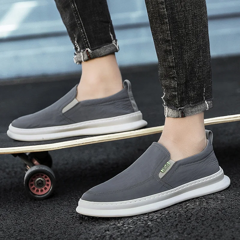 Повседневные мужские парусиновые лоферы удобные мокасины без застежки