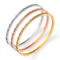 classic brand luxury crystals bangles cubic zirconia bangles bracelets gold stainless steel jewelry