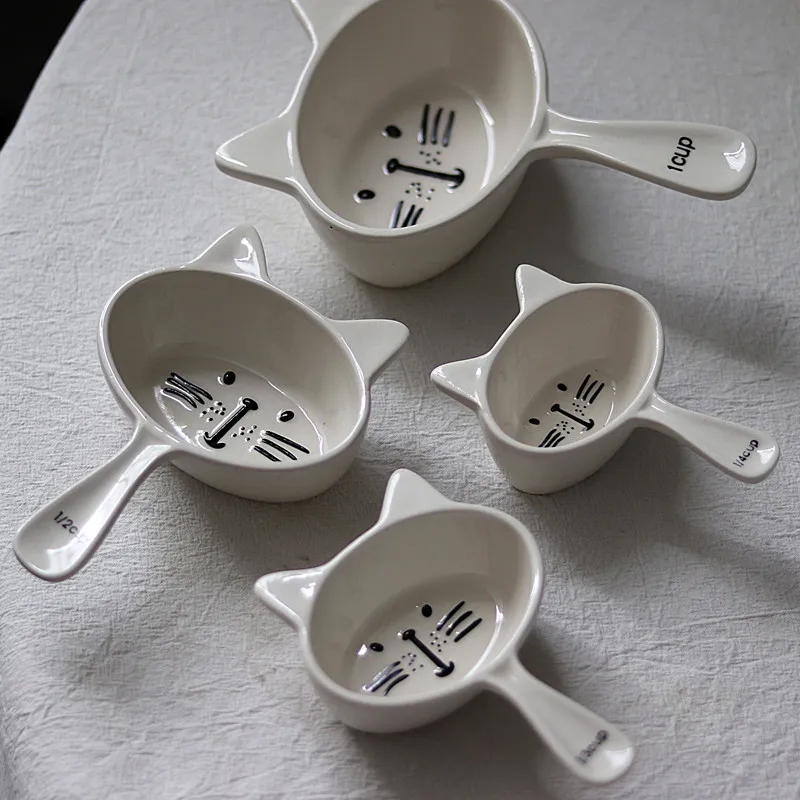 Мультяшный кот керамические запекания мерные ложки чашки Милая еда измерение