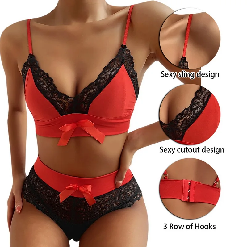 

Fashion Women Print Pajamas Set Bowknot Decoration Lace Trim Lingerie Set Women Homewear High Quality Two-piece Home Service