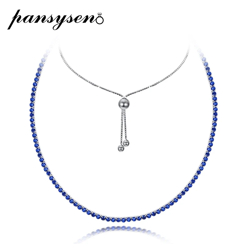 

PANSYSEN 2.5MM Adjustable Tanzanite Gemstone Necklaces for Women Vintage 925 Sterling Silver Fine Jewelry Necklace Drop Shipping