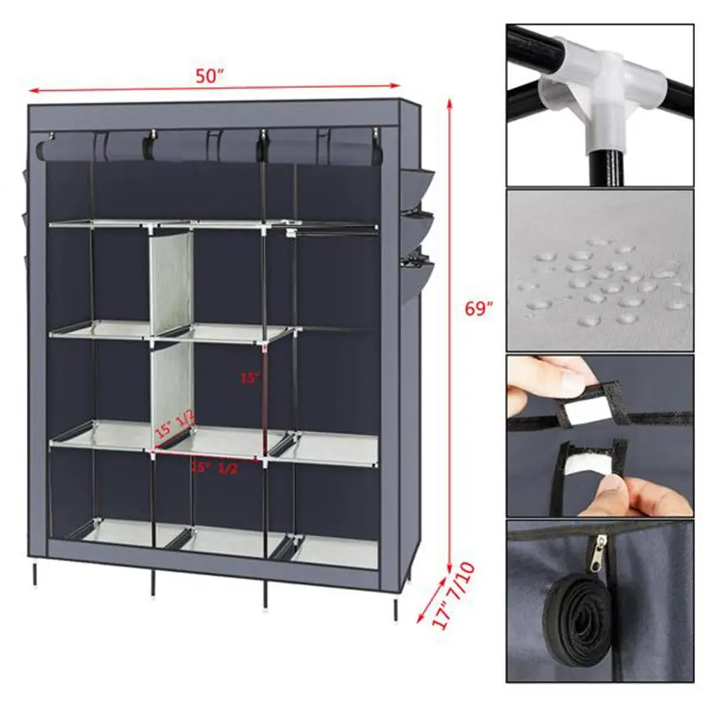 

69 inch Multi-purpose Non-woven Cloth Wardrobe Fabric Closet Portable Folding Waterproof Clothing Storage Cabinet Furniture