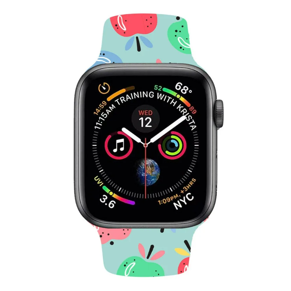 Сменный спортивный ремешок для Apple Watch Band 5, 4, 44 мм, 40 мм, силиконовый браслет с цветочным принтом для iWatch Series 3, 2, 1, 42 мм, 38 мм
