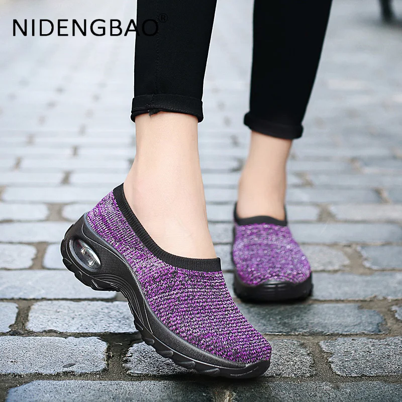 

Women Platform Sneakers 2021 Fashion Breathable Walking Dancing Mesh Casual Shoes Ladies Slip-On Tenis Feminino Female Footwear