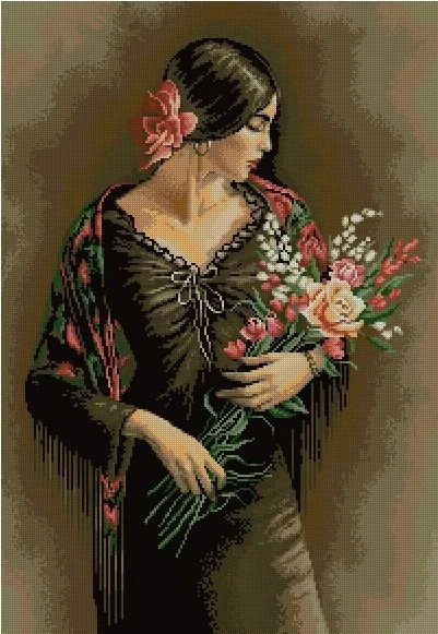 

Higher Cotton Top Quality beautiful lovely counted cross stitch kit spanish lady flower girl lady woman Luca-S 473