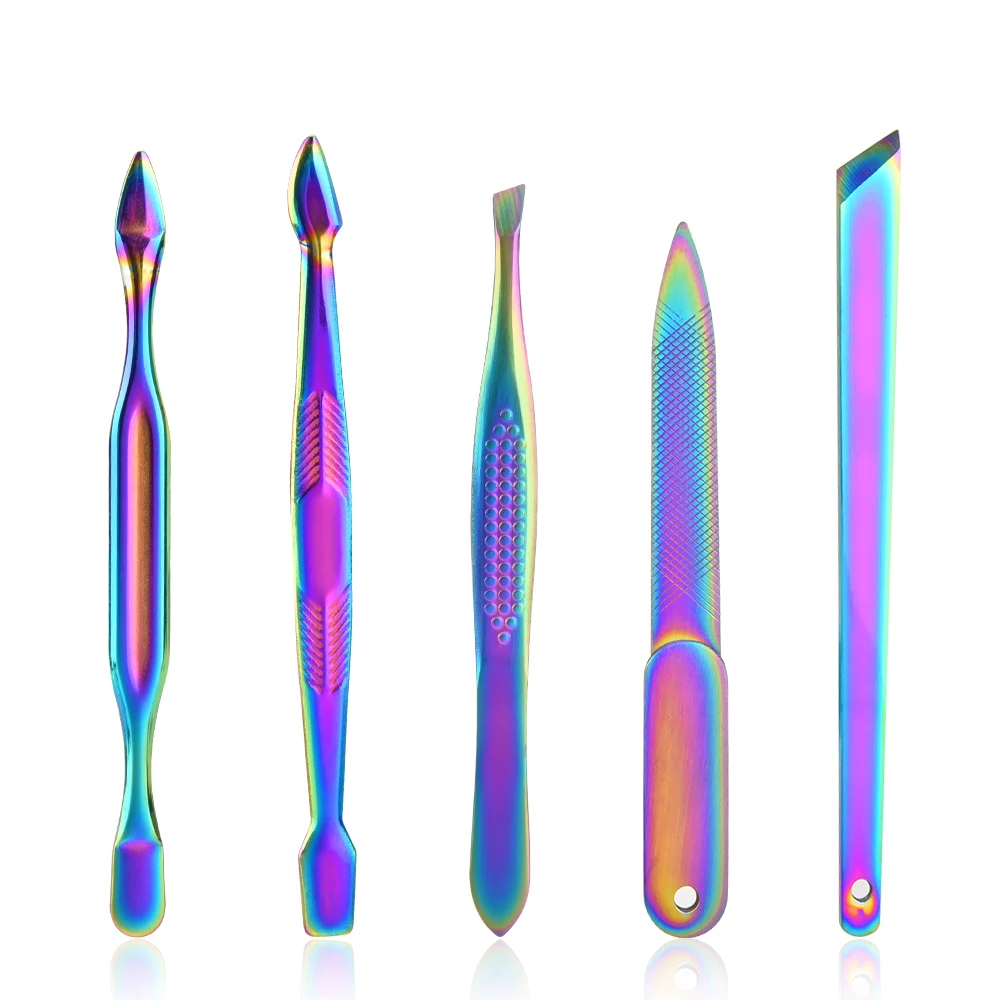 Newest Rainbow Chameleon Manicure Nail Kits Stainless Steel Clippers Cutter Pliers Sanding File Acne Needle Toenail Grooming Set