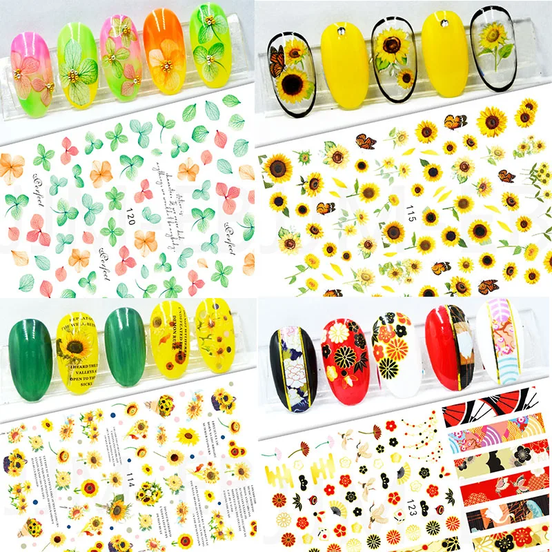 

Nail art sticker big size flower geometric space birds printing self glue manicure decoration slider nail decals WG057