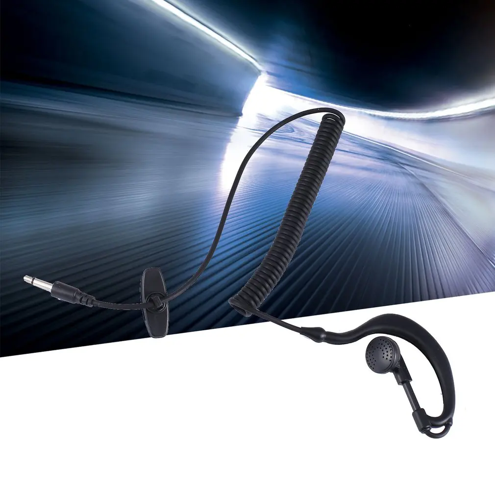 3 5 mm single earpiece ear hook earphone with spiral cable walkie talkie headset polices military earphone free global shipping