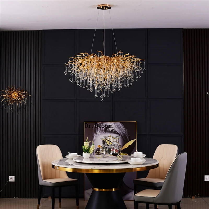 

Nordic Loft LED Crystal Chandeliers Oval Gold Luster Restaurant Pendant Lamp Lighting Bedroom for Living Room Villa Indoor Decor