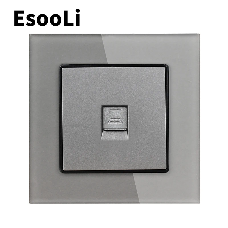 Черная кристаллическая стеклянная панель EsooLi 1 комплект RJ45 Интернет-разъем CAT5E