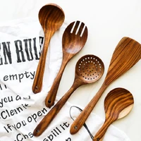 k star teak natural wood tableware spoon ladle turner long rice colander soup skimmer cooking spoons scoop kitchen tool set