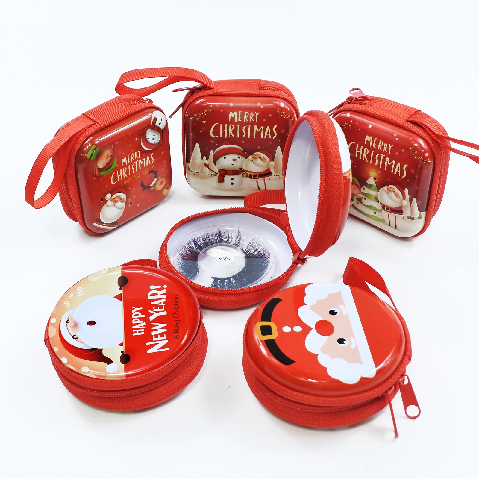 Рождественская упаковка для ресниц с красной сиреной новый дизайн круглая и