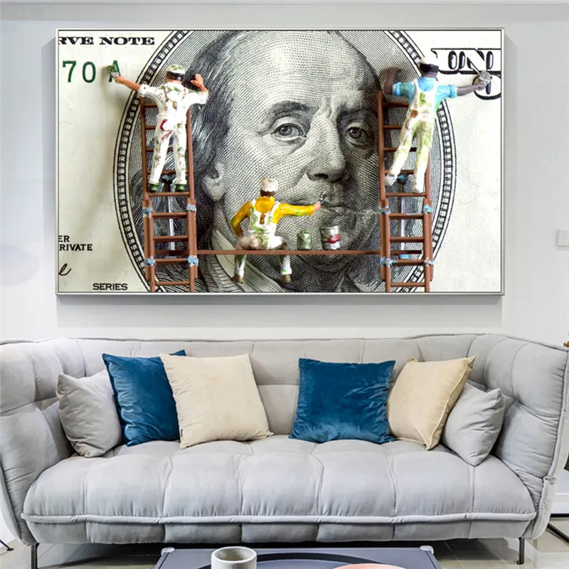 

Modern Funny Art Painter Brush Dollar Canvas Wall Painting On Posters And Prints Money Picture For Living Room Mural Decoration