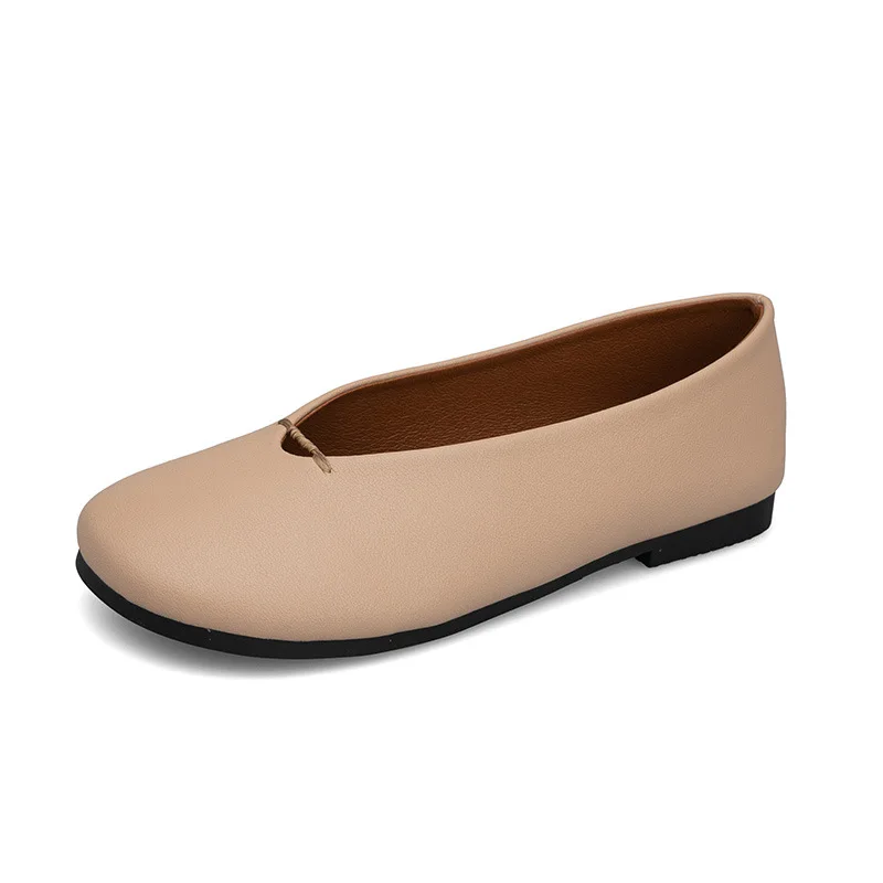 

Casual Woman Shoe Female Footwear Shallow Mouth Round Toe Genuine Leather Sneakers Dress Moccasins Retro Small Leisure PU Basic