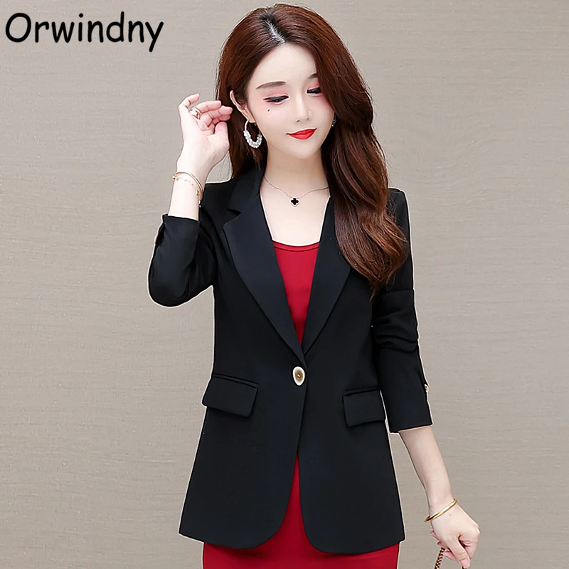 

Orwindny Spring And Autumn New Small Suit Women's Short Coat Korean Loose Long Sleeve Blazers Office Lady One Button Top XS-2XL