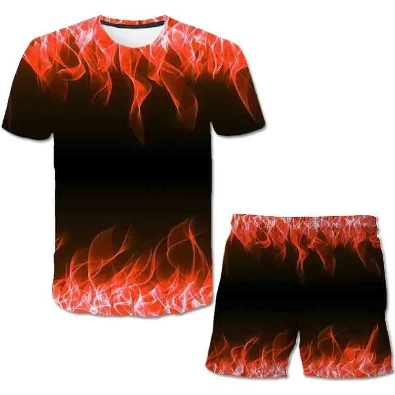 

2021 New Summer Whirlpool The Green Flame 3D Print Men/Women Shorts + T Shirt Suit Sets Men/Women Clothing Swim Shorts Male