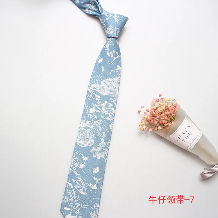 

2021 Men Fish Pattern Neckties Casual Denim Cotton Neck Ties for Man Skinny Designer Wedding Necktie Corbatas Gravatas Para