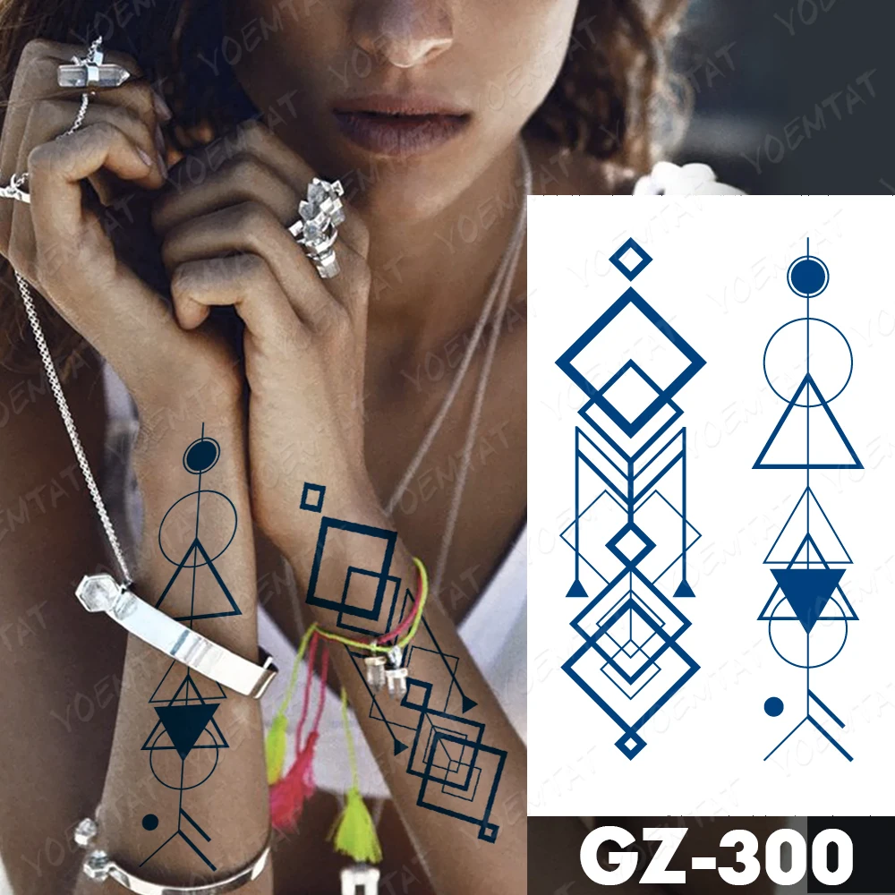 

Semi-permanent Tattoos Body Art Waterproof Temporary Tattoo Sticker Six-Pointed Star Tatoo Arm Fake Totem Line Juice Ink Tatto