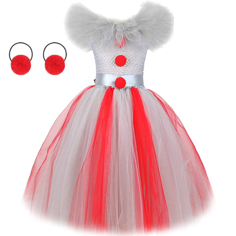 

Joker Pennywise Girls Tutu Dress Gray Red Long Clown Cosplay Halloween Costumes For Kids Girl Fancy Dresses Outfit Clothes 1-12Y