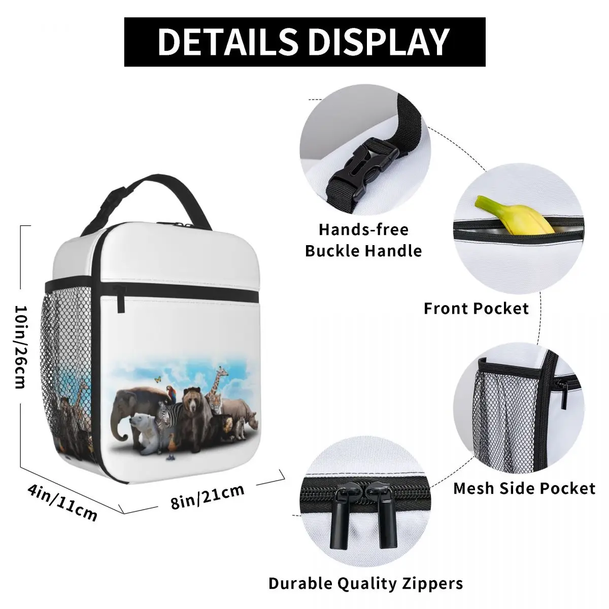 

Group Animals Lunch Bag for Women Men Large Insulated Lunch Box with Water Bottle Holder and Pockets